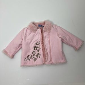 Koala Kids Girls' Pink Faux Fur Lined Floral Embroidered Coat Size 12 Months